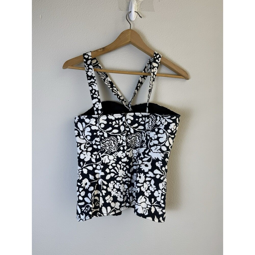 White House Black Market Floral Corset Bustier Tank Top Size 2 Black White Y2K - Picture 5 of 10